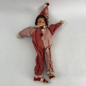 Vintage Rubber Face Clown Doll Red And White Outfit Hat Tennis Shoes
